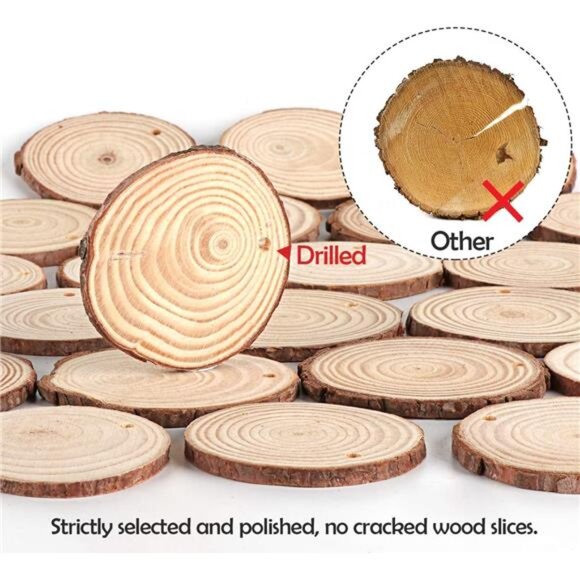 50Pcs Wood Slices 2.4"-2.8" Unfinished Natural Wood Rounds - Picture 5 of 7